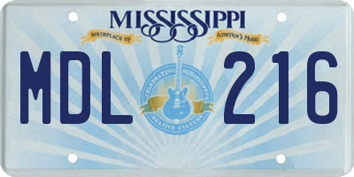 MS license plate MDL216