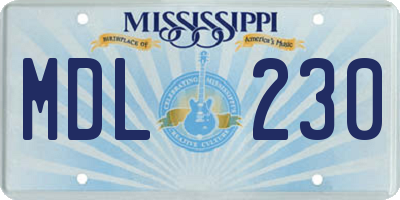 MS license plate MDL230