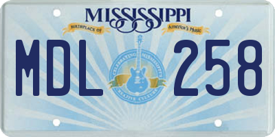 MS license plate MDL258