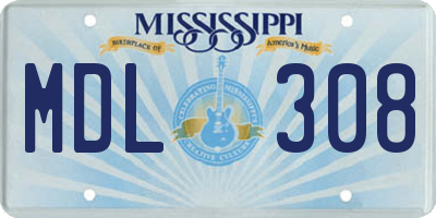 MS license plate MDL308