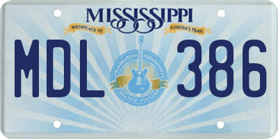 MS license plate MDL386