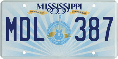 MS license plate MDL387