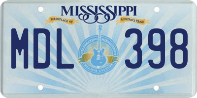 MS license plate MDL398