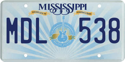 MS license plate MDL538