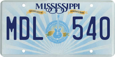 MS license plate MDL540