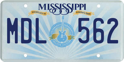 MS license plate MDL562