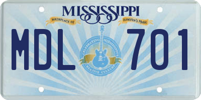 MS license plate MDL701