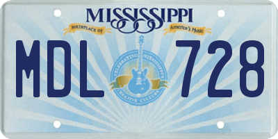 MS license plate MDL728