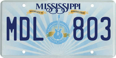 MS license plate MDL803