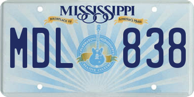 MS license plate MDL838