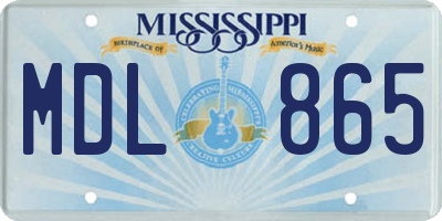 MS license plate MDL865