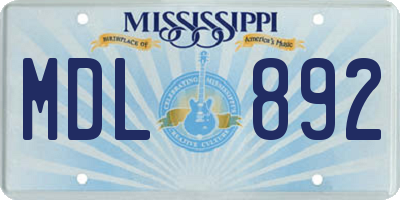 MS license plate MDL892