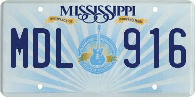 MS license plate MDL916