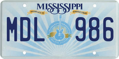 MS license plate MDL986