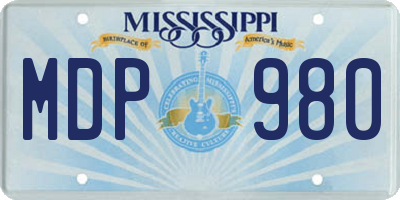 MS license plate MDP980