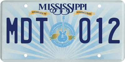 MS license plate MDT012
