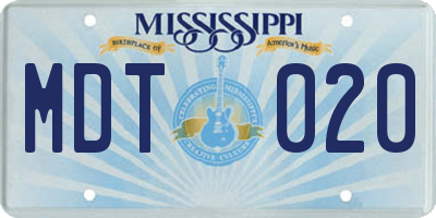 MS license plate MDT020