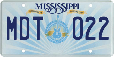 MS license plate MDT022