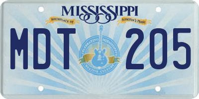 MS license plate MDT205