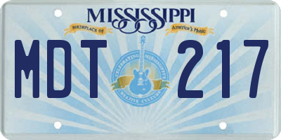 MS license plate MDT217