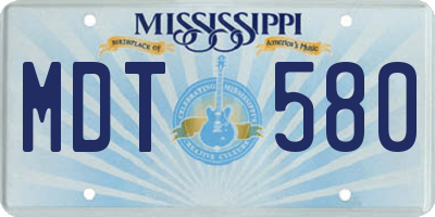 MS license plate MDT580