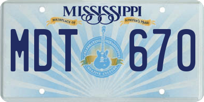 MS license plate MDT670