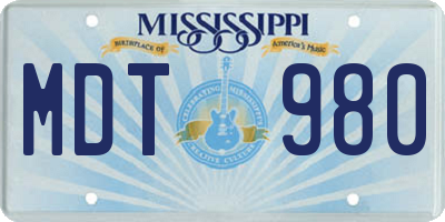 MS license plate MDT980
