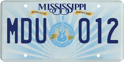 MS license plate MDU012