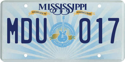 MS license plate MDU017