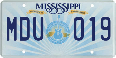 MS license plate MDU019