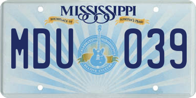 MS license plate MDU039