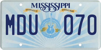 MS license plate MDU070