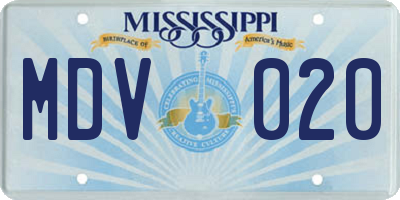 MS license plate MDV020