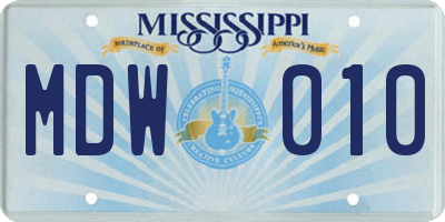 MS license plate MDW010