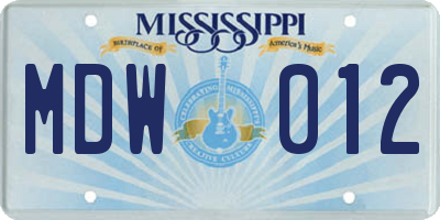 MS license plate MDW012