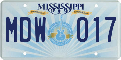 MS license plate MDW017