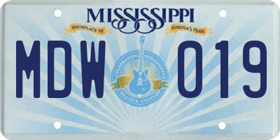 MS license plate MDW019