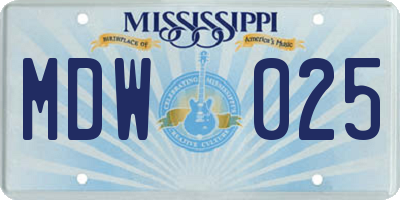 MS license plate MDW025