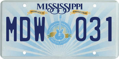 MS license plate MDW031