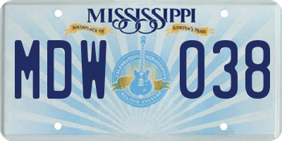 MS license plate MDW038