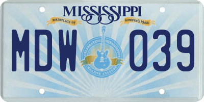 MS license plate MDW039