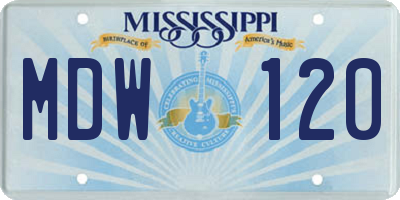 MS license plate MDW120
