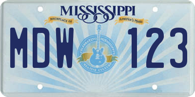 MS license plate MDW123