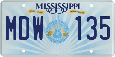 MS license plate MDW135
