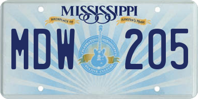MS license plate MDW205