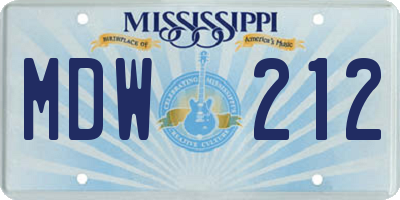 MS license plate MDW212