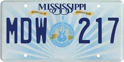 MS license plate MDW217