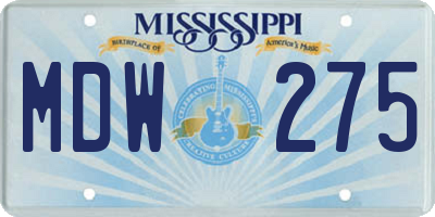 MS license plate MDW275