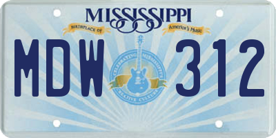 MS license plate MDW312