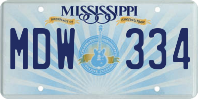 MS license plate MDW334